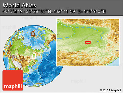 Physical Location Map of the Area around 60° 16' 48" N, 132° 40' 30" E