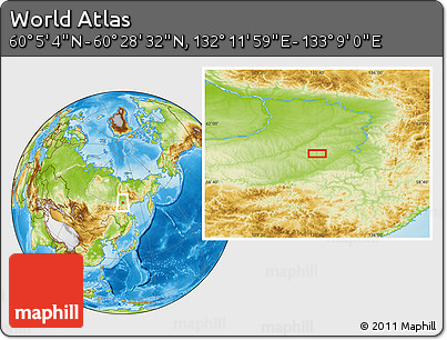Physical Location Map of the Area around 60° 16' 48" N, 132° 40' 30" E