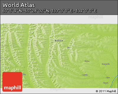 Physical 3D Map of the Area around 60° 16' 48" N, 133° 31' 30" E