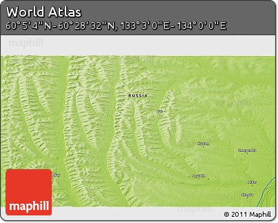 Physical 3D Map of the Area around 60° 16' 48" N, 133° 31' 30" E