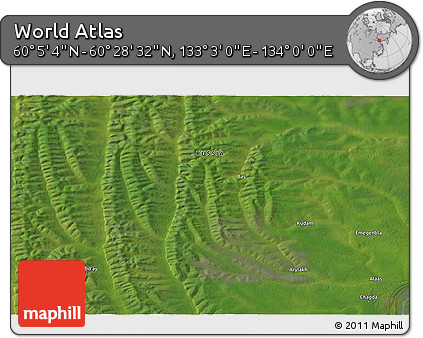 Satellite 3D Map of the Area around 60° 16' 48" N, 133° 31' 30" E