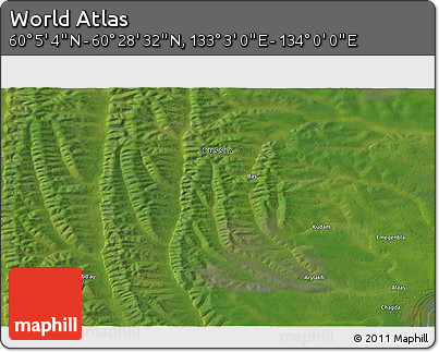 Satellite 3D Map of the Area around 60° 16' 48" N, 133° 31' 30" E