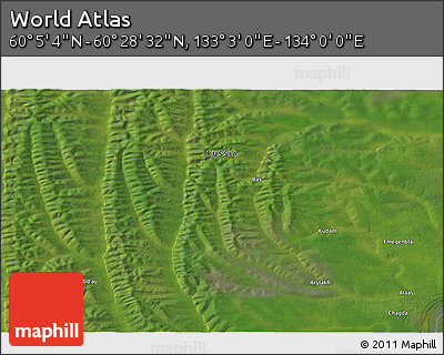 Satellite 3D Map of the Area around 60° 16' 48" N, 133° 31' 30" E