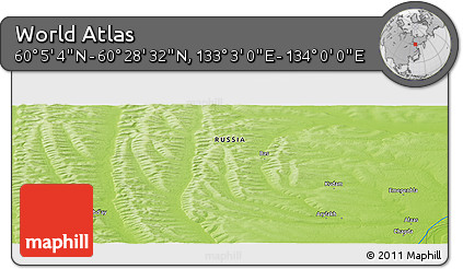 Physical Panoramic Map of the Area around 60° 16' 48" N, 133° 31' 30" E