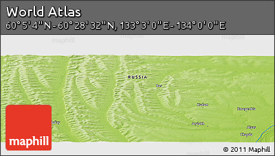 Physical Panoramic Map of the Area around 60° 16' 48" N, 133° 31' 30" E