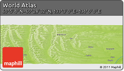 Physical Panoramic Map of the Area around 60° 16' 48" N, 133° 31' 30" E