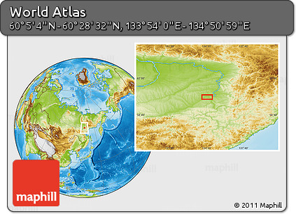 Physical Location Map of the Area around 60° 16' 48" N, 134° 22' 30" E