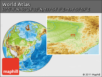 Physical Location Map of the Area around 60° 16' 48" N, 134° 22' 30" E