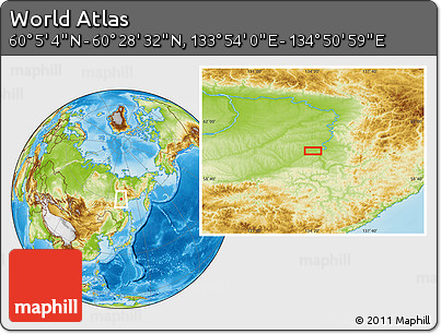Physical Location Map of the Area around 60° 16' 48" N, 134° 22' 30" E