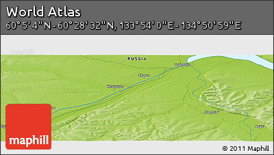 Physical Panoramic Map of the Area around 60° 16' 48" N, 134° 22' 30" E