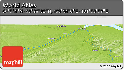 Physical Panoramic Map of the Area around 60° 16' 48" N, 134° 22' 30" E