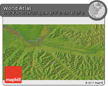 Satellite 3D Map of the Area around 60° 16' 48" N, 135° 13' 29" E