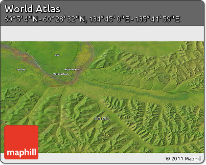 Satellite 3D Map of the Area around 60° 16' 48" N, 135° 13' 29" E