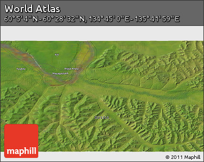 Satellite 3D Map of the Area around 60° 16' 48" N, 135° 13' 29" E