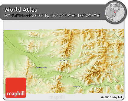 Physical 3D Map of the Area around 60° 16' 48" N, 136° 55' 30" E
