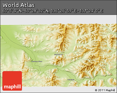Physical 3D Map of the Area around 60° 16' 48" N, 136° 55' 30" E