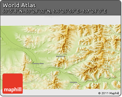 Physical 3D Map of the Area around 60° 16' 48" N, 136° 55' 30" E