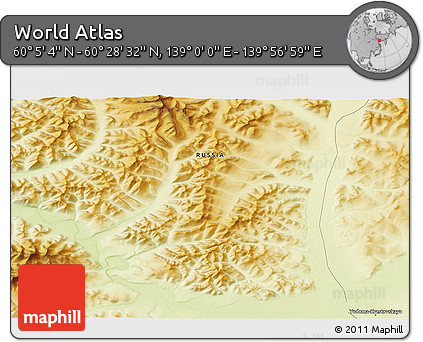 Physical 3D Map of the Area around 60° 16' 48" N, 139° 28' 29" E
