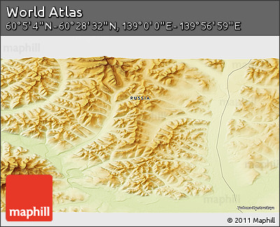 Physical 3D Map of the Area around 60° 16' 48" N, 139° 28' 29" E
