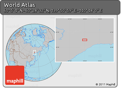 Gray Location Map of the Area around 60° 16' 48" N, 140° 19' 29" E