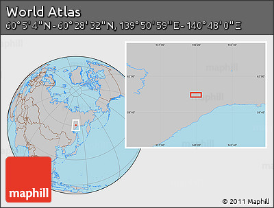 Gray Location Map of the Area around 60° 16' 48" N, 140° 19' 29" E