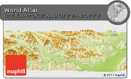 Physical Panoramic Map of the Area around 60° 16' 48" N, 142° 1' 30" E