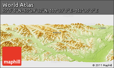 Physical Panoramic Map of the Area around 60° 16' 48" N, 142° 1' 30" E