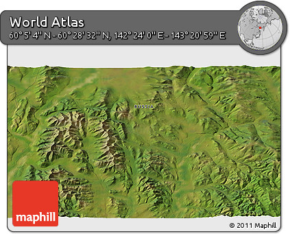 Satellite 3D Map of the Area around 60° 16' 48" N, 142° 52' 30" E
