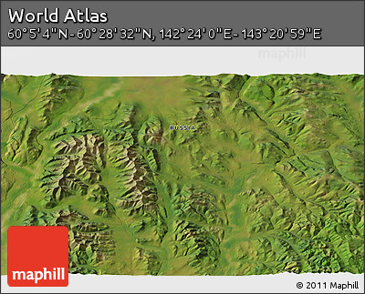 Satellite 3D Map of the Area around 60° 16' 48" N, 142° 52' 30" E