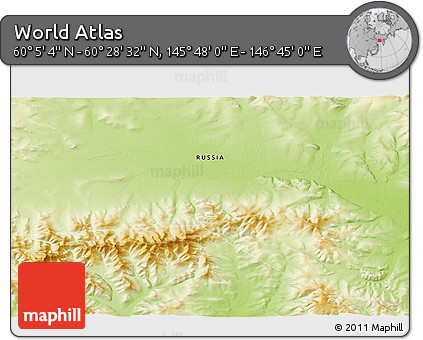 Physical 3D Map of the Area around 60° 16' 48" N, 146° 16' 30" E