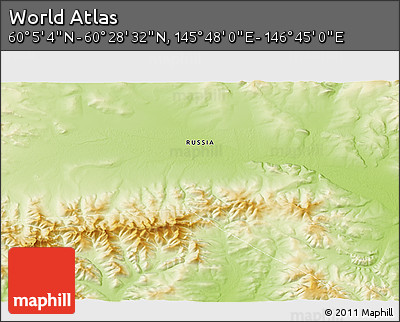 Physical 3D Map of the Area around 60° 16' 48" N, 146° 16' 30" E