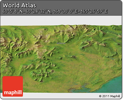 Satellite 3D Map of the Area around 60° 16' 48" N, 164° 58' 29" E