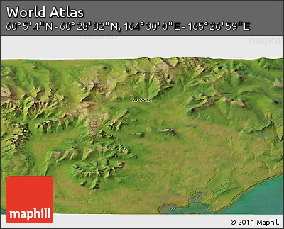 Satellite 3D Map of the Area around 60° 16' 48" N, 164° 58' 29" E