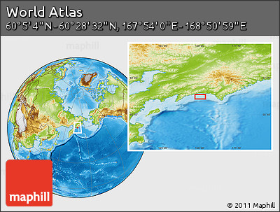 Physical Location Map of the Area around 60° 16' 48" N, 168° 22' 30" E
