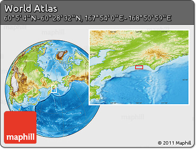 Physical Location Map of the Area around 60° 16' 48" N, 168° 22' 30" E