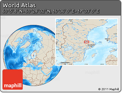 Shaded Relief Location Map of the Area around 60° 16' 48" N, 17° 4' 30" E