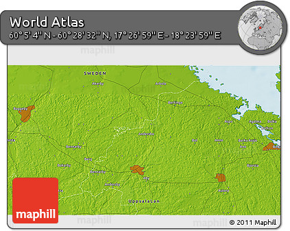 Physical 3D Map of the Area around 60° 16' 48" N, 17° 55' 29" E