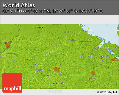 Physical 3D Map of the Area around 60° 16' 48" N, 17° 55' 29" E