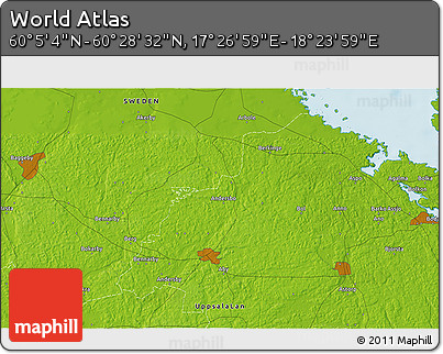Physical 3D Map of the Area around 60° 16' 48" N, 17° 55' 29" E