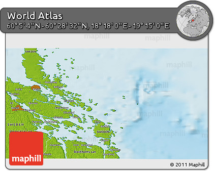 Physical 3D Map of the Area around 60° 16' 48" N, 18° 46' 29" E