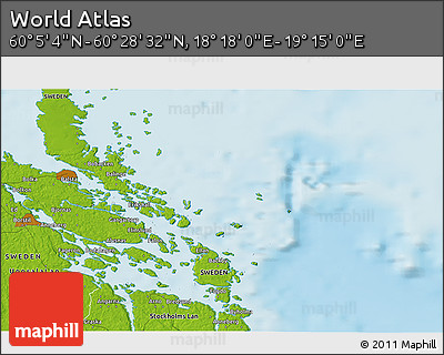 Physical 3D Map of the Area around 60° 16' 48" N, 18° 46' 29" E