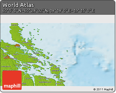 Physical 3D Map of the Area around 60° 16' 48" N, 18° 46' 29" E