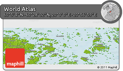 Physical Panoramic Map of the Area around 60° 16' 48" N, 20° 28' 30" E