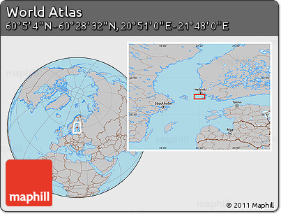 Gray Location Map of the Area around 60° 16' 48" N, 21° 19' 30" E