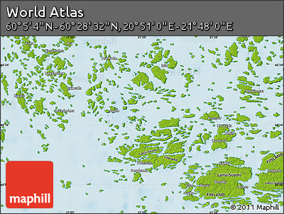 Physical Map of the Area around 60° 16' 48" N, 21° 19' 30" E