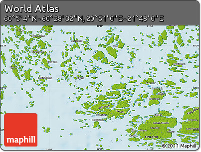 Physical Map of the Area around 60° 16' 48" N, 21° 19' 30" E