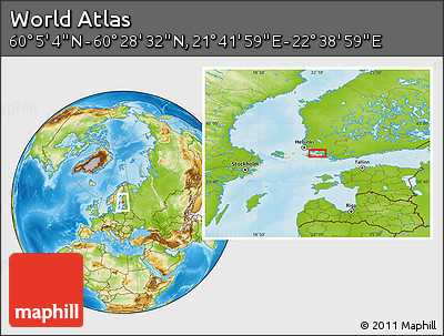 Physical Location Map of the Area around 60° 16' 48" N, 22° 10' 29" E