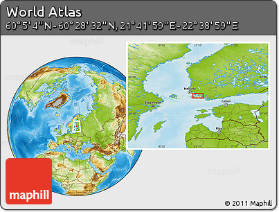 Physical Location Map of the Area around 60° 16' 48" N, 22° 10' 29" E