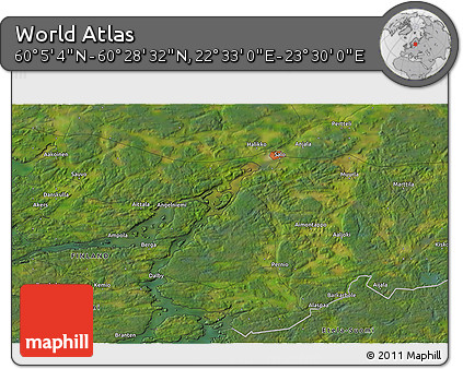 Satellite 3D Map of the Area around 60° 16' 48" N, 23° 1' 29" E