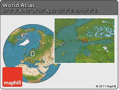 Satellite Location Map of the Area around 60° 16' 48" N, 23° 1' 29" E